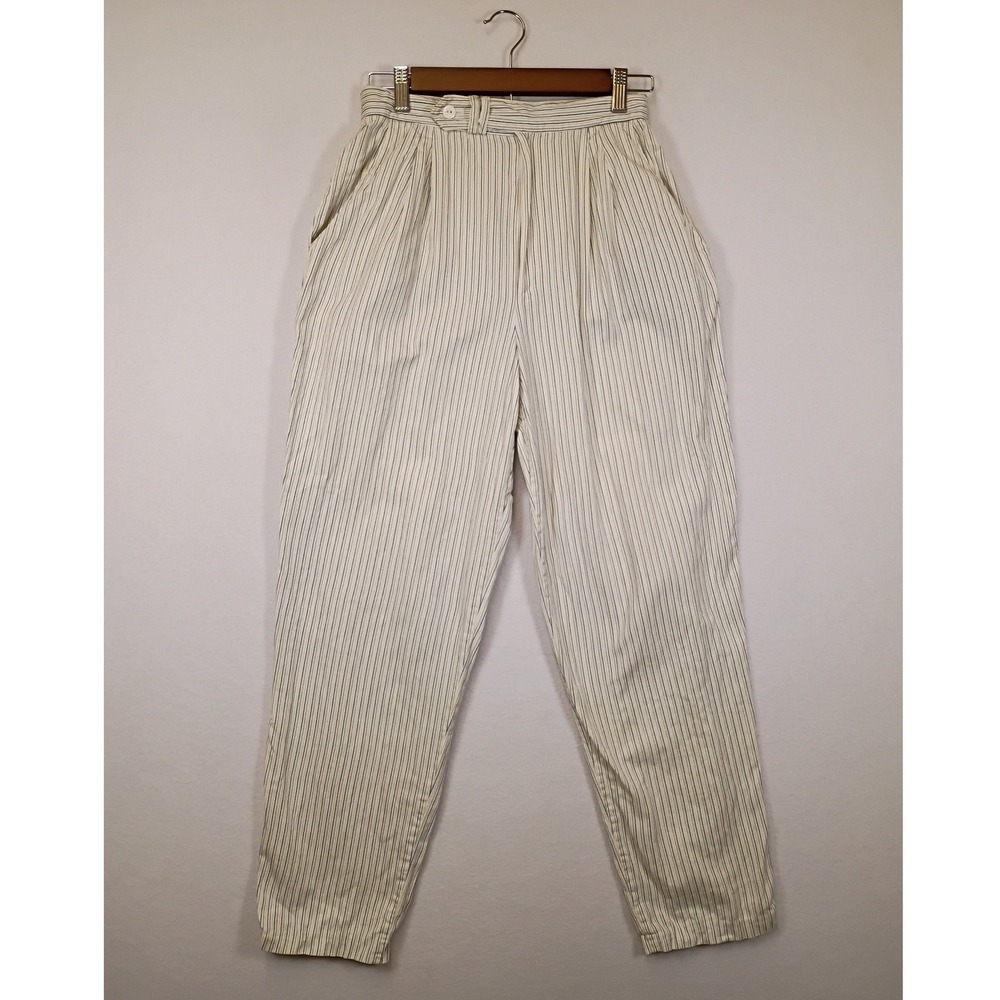 Vintage Fundamental Things Womens 8 Cream Blue Pinstripe High Rise Cotton Pants
